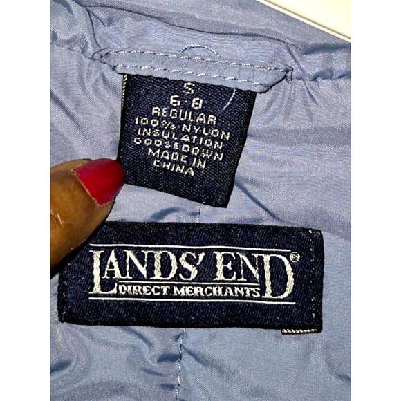 Lands' End Blue Goose Down Puffer Vest Feathers Snap Front Women's 6 - 8 Pockets - Picture 2 of 4